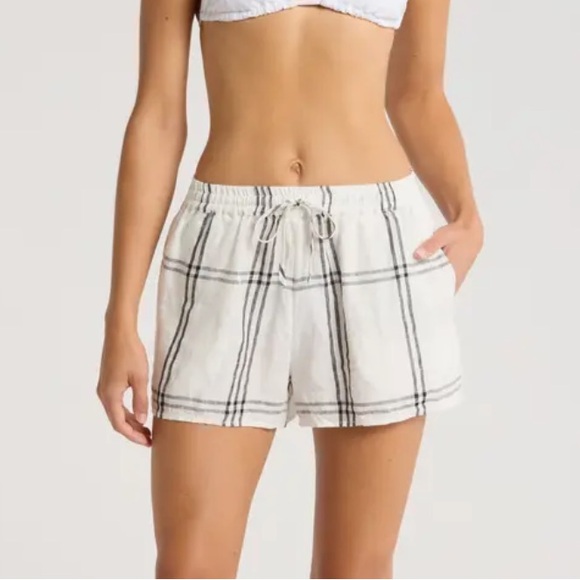 L*SPACERio Linen Cover-Up Drawstring Shorts Flannel